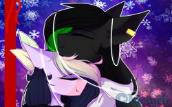 Size: 2660x1661 | Tagged: safe, artist:mediasmile666, derpibooru import, oc, oc only, pegasus, pony, bust, duo, ear piercing, eyes closed, female, male, mare, piercing, snow, snowflake, stallion