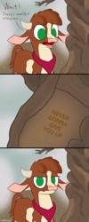 Size: 500x1250 | Tagged: safe, derpibooru import, arizona cow, them's fightin' herds, arizona cow is not amused, community related, meme, mountains of sadness, never gonna give you up, rickroll, shitposting