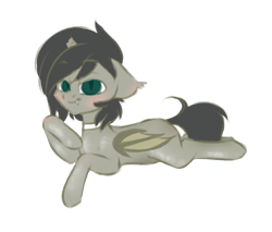 Size: 848x723 | Tagged: safe, artist:pollynia, ponybooru exclusive, oc, oc only, oc:schurl miller, bat pony, bat pony oc, collar, flat colors, looking at you, prone, smiling