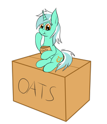 Size: 2006x2325 | Tagged: safe, artist:wapamario63, lyra heartstrings, pony, unicorn, bag, box, cute, eating, female, looking at you, mare, oats, simple background, sitting, solo, transparent background