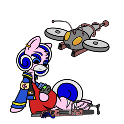 Size: 1024x1024 | Tagged: safe, artist:dice-warwick, derpibooru import, oc, oc:harp melody, original species, pony, fallout equestria, fallout equestria: desperados, air rifle, biker jacket, cocktail dress, drone, ear piercing, earring, followers of the apocalypse, gun, handgun, jewelry, ministry of peace, mirage pony, piercing, pipbuck, red dress, revolver, solo, stable-tec, stable-tec jacket, stripes