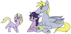 Size: 3147x1521 | Tagged: safe, artist:marmerso, derpibooru import, derpy hooves, dinky hooves, dopey hooves, twilight sparkle, pegasus, pony, unicorn, family, female, filly, half r63 shipping, horn, horn ring, jewelry, lying down, male, mare, prone, ring, rule 63, shipping, stallion, straight, twerpy, twopey, wedding ring