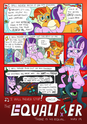 Size: 2600x3700 | Tagged: safe, artist:thedriveintheatre, derpibooru import, queen chrysalis, starlight glimmer, sunburst, trixie, changeling, changeling queen, pony, unicorn, comic, crying, dialogue, female, kite, male, mare, movie poster, pineapple pizza, shipping, stallion, starburst, straight, that pony sure does love kites, that pony sure does love pineapple pizza