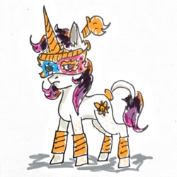 Size: 959x959 | Tagged: safe, artist:phutphitchaya, derpibooru import, oc, oc only, oc:golden hooves, pony, unicorn, female, horn, jewelry, leg warmers, leonine tail, mare, mask, ring, simple background, solo, tail, tail ring, unicorn oc, white background