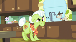 Size: 1920x1080 | Tagged: safe, derpibooru import, screencap, granny smith, cat, earth pony, pony, going to seed, season 9, spoiler:s09, eye wrinkles, female, goldie delicious' cats, mare, raised eyebrow