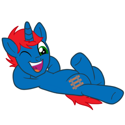 Size: 900x900 | Tagged: safe, artist:ry-bluepony1, derpibooru import, oc, oc:train track, unicorn, base used, crossed hooves, cutie mark, one eye closed, pose, show accurate, wink