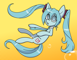 Size: 2000x1568 | Tagged: safe, artist:rainbowbacon, derpibooru import, earth pony, pony, anime, bubble, hatsune miku, headphones, kotobukiya, kotobukiya hatsune miku pony, necktie, ponified, solo, vocaloid