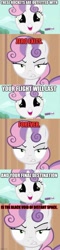 Size: 500x2067 | Tagged: safe, derpibooru import, edit, edited screencap, screencap, sweetie belle, sweetie bot, robot, unicorn, angry, comic, cute, eyes open, female, filly, happy, horn, hub logo, meme, open mouth, screencap comic, text, the mitchells vs the machines