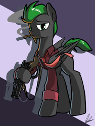 Size: 3000x4000 | Tagged: safe, artist:flaremoon, derpibooru import, oc, oc only, oc:villainshima, pegasus, pony, cigar, clothes, grenade launcher, high res, mafia, male, necktie, pegasus oc, smoking, solo, stallion