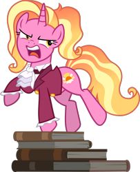 Size: 4322x5317 | Tagged: safe, artist:kojibiose, derpibooru import, luster dawn, snowfall frost, pony, unicorn, absurd resolution, angry, book, clothes, female, jabot, mare, open mouth, solo, vector