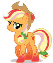 Size: 2239x2679 | Tagged: safe, artist:jakeneutron, derpibooru import, applejack, earth pony, pony, twilight's kingdom, alternate hairstyle, alternate tailstyle, applejack's hat, clothes, cowboy hat, female, gradient ears, gradient hooves, hat, lidded eyes, looking at you, mare, puppet, rainbow power, rainbow power-ified, simple background, smiling, smiling at you, solo, transparent background, vulgar source