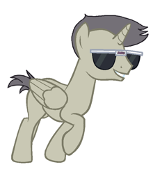 Size: 700x760 | Tagged: safe, artist:i-mlp18, derpibooru import, oc, oc only, oc:nico (i-mlp2020), alicorn, pony, alicorn oc, horn, male, simple background, smiling, solo, stallion, sunglasses, white background, wings