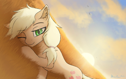 Size: 3190x1990 | Tagged: safe, artist:waverane, derpibooru import, applejack, earth pony, pony, ear fluff, ears, female, high res, mare, one eye closed, solo