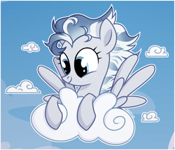 Size: 1176x1006 | Tagged: safe, artist:petruse4ka, derpibooru import, oc, oc only, pegasus, pony, cloud, eyelashes, on a cloud, pegasus oc, smiling, solo, wings