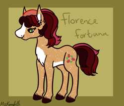 Size: 1750x1500 | Tagged: safe, artist:misskanabelle, derpibooru import, oc, oc only, oc:florence fortuna, earth pony, pony, abstract background, chest fluff, ear fluff, ears, earth pony oc, female, mare, offspring, parent:cherry jubilee, parent:trouble shoes, parents:cherryshoes, signature, solo, unshorn fetlocks