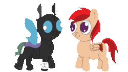 Size: 1280x720 | Tagged: safe, artist:theunidentifiedchangeling, derpibooru import, oc, oc:[unidentified], oc:scarlet fury, changeling, pegasus, pony, animated, changeling oc, closed mouth, cute, cuteling, cutie mark, derp, eyes open, gif, horn, pegasus oc, simple background, standing up, symbol, transparent background, wings
