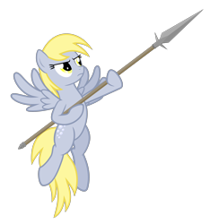 Size: 3000x3200 | Tagged: safe, alternate version, artist:the smiling pony, derpibooru import, derpy hooves, pegasus, pony, .svg available, flying, frown, simple background, solo, spear, spread wings, svg, transparent background, vector, weapon, wings