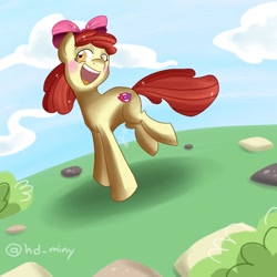 Size: 1000x1000 | Tagged: safe, artist:hd_miny, derpibooru import, apple bloom, adorabloom, blushing, cute, female, filly, open mouth, open smile, smiling, solo, volumetric mouth