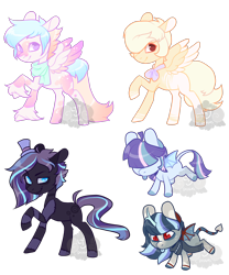 Size: 1250x1500 | Tagged: safe, artist:lavvythejackalope, derpibooru import, oc, oc only, bat pony, earth pony, pegasus, pony, bat pony oc, bat wings, earth pony oc, hair over eyes, hat, hoof fluff, pegasus oc, raised hoof, raised leg, simple background, smiling, top hat, transparent background, two toned wings, wings