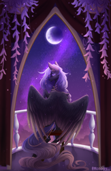 Size: 3265x5000 | Tagged: safe, artist:monogy, derpibooru import, oc, pegasus, pony, balcony, female, mare, moon, solo