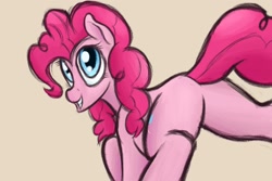 Size: 1500x1000 | Tagged: safe, artist:ahorseofcourse, pinkie pie, earth pony, pony, butt, female, looking at you, looking back, mare, plot, simple background, smiling, solo