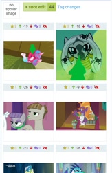 Size: 717x1098 | Tagged: safe, edit, edited screencap, screencap, gallus, maud pie, princess ember, zecora, a flurry of emotions, slice of life (episode), derpibooru, meta, snot, wat