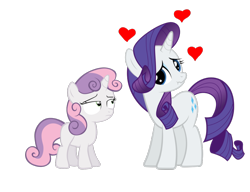 Size: 1300x1000 | Tagged: safe, derpibooru import, rarity, sweetie belle, pony, unicorn, affection, blank flank, duo, female, scrunchy face, siblings, simple background, sisters, white background