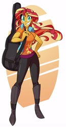 Size: 2132x4096 | Tagged: safe, artist:light262, derpibooru import, sunset shimmer, equestria girls, female, guitar, guitar case, hand on hip, looking at you, musical instrument, no pupils, smiling, solo, sunset shredder