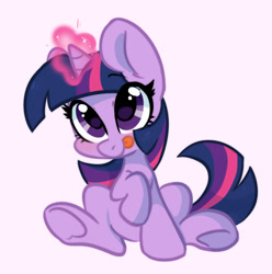 Size: 805x812 | Tagged: safe, artist:colorfulcolor233, derpibooru import, twilight sparkle, pony, unicorn, :p, chibi, cute, glowing horn, horn, magic, magic aura, simple background, sitting, solo, tongue, tongue out, twiabetes, white background