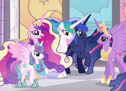 Size: 900x650 | Tagged: safe, artist:soft_angel, derpibooru import, princess cadance, princess celestia, princess flurry heart, princess luna, twilight sparkle, twilight sparkle (alicorn), alicorn, pony, the last problem, crown, female, future twilight, hoof shoes, jewelry, mare, older, older flurry heart, regalia, siblings, sisters, ultimate cadance, ultimate luna, ultimate twilight