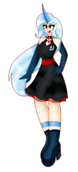 Size: 1280x2810 | Tagged: safe, artist:eeveeglaceon, derpibooru import, trixie, human, alicorn amulet, clothes, dress, evening gloves, female, gloves, horn, horned humanization, humanized, long gloves, simple background, solo, transparent background