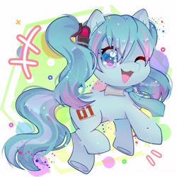 Size: 3000x3000 | Tagged: artist needed, safe, derpibooru import, earth pony, pony, anime, chibi, cute, female, hatsune miku, headphones, kotobukiya, kotobukiya hatsune miku pony, mare, necktie, open mouth, ponified, solo, vocaloid