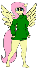 Size: 1209x2296 | Tagged: safe, artist:alvaxerox, derpibooru import, fluttershy, anthro, pegasus, plantigrade anthro, barefoot, breasts, clothes, feet, hootershy, simple background, solo, spread wings, sweater, sweatershy, transparent background, turtleneck, wings