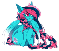 Size: 2647x2266 | Tagged: safe, artist:mediasmile666, derpibooru import, oc, oc only, oc:layta rc, pegasus, pony, art trade, braid, colored wings, colored wingtips, cutie mark, eye clipping through hair, female, gradient wings, mare, sidemouth, simple background, sitting, smiling, solo, speedpaint available, tongue, tongue out, transparent background, wings
