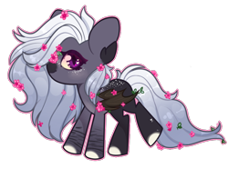 Size: 700x520 | Tagged: safe, artist:f-luffbutt, derpibooru import, oc, oc:cole, bat pony, pony, chibi, female, flower, mare, simple background, solo, transparent background