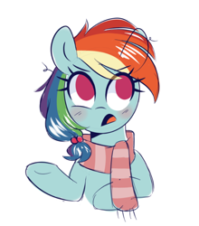 Size: 684x778 | Tagged: safe, artist:darkynez, derpibooru import, rainbow dash, pegasus, pony, bust, clothes, cute, scarf, simple background, solo, white background