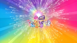 Size: 2556x1440 | Tagged: safe, derpibooru import, applejack, fluttershy, pinkie pie, rainbow dash, rarity, twilight sparkle, twilight sparkle (alicorn), alicorn, earth pony, pegasus, pony, unicorn, g4, female, mane six, my little pony logo, official, rainbow power, youtube banner