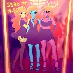 Size: 2000x2000 | Tagged: safe, artist:xjenn9, derpibooru import, equestria girls, blushing, clothes, club, commission, dress, drunk, your character here