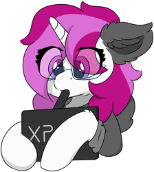 Size: 4548x5067 | Tagged: safe, artist:skylarpalette, derpibooru import, oc, oc only, oc:skylar palette, pony, unicorn, bust, cheek fluff, clothes, concentrating, cute, drawing, drawing tablet, ear fluff, ears, eye clipping through hair, female, fluffy, focused, glasses, hoodie, hoof fluff, horn, mare, mouth hold, simple background, simple shading, stylus, transparent background, unicorn oc