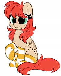 Size: 1652x2048 | Tagged: safe, artist:kittyrosie, derpibooru import, oc, oc only, pegasus, blushing, clothes, commission, cute, female, green eyes, mare, ocbetes, pegasus oc, simple background, socks, striped socks, white background, ych result