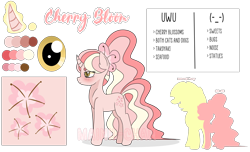 Size: 3188x1944 | Tagged: safe, artist:maiii-san, derpibooru import, oc, oc only, oc:cherry bloom, pony, unicorn, eye, female, glowing horn, horn, mare, reference sheet, silhouette, simple background, solo, transparent background