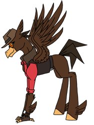 Size: 2820x3759 | Tagged: safe, artist:agdapl, derpibooru import, hippogriff, clothes, crossover, hat, hippogriffied, male, signature, sniper, solo, species swap, team fortress 2, traditional art