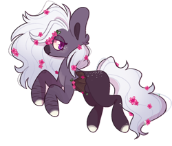 Size: 1280x1091 | Tagged: safe, artist:f-luffbutt, derpibooru import, oc, oc:cole, bat pony, pony, female, flower, flower in hair, flower in tail, mare, simple background, solo, transparent background