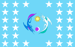 Size: 3763x2381 | Tagged: safe, artist:etymologically correct filly, princess celestia, princess luna, alicorn, pony, blue background, duo, equestrian flag, flag, green mane, green tail, moon, purple mane, purple tail, simple background, simplified, stars, sun, vector