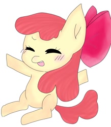 Size: 1054x1208 | Tagged: safe, artist:oekakikumao, derpibooru import, apple bloom, earth pony, pony, blushing, eyes closed, female, filly, open mouth, open smile, smiling, solo