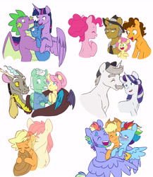 Size: 6264x7218 | Tagged: safe, artist:chub-wub, derpibooru import, applejack, bow hothoof, bright mac, cheese sandwich, discord, fluttershy, gentle breeze, hondo flanks, igneous rock pie, li'l cheese, night light, pinkie pie, rainbow dash, rarity, spike, twilight sparkle, draconequus, dragon, earth pony, ghost, pegasus, pony, undead, unicorn, the last problem, absurd resolution, alternate hairstyle, appledash, applejack's hat, beard, blushing, cheesepie, clothes, cowboy hat, discoshy, eye clipping through hair, eyebrows, eyebrows visible through hair, eyes closed, facial hair, father and child, father and daughter, father and son, father's day, female, grandfather and grandchild, grin, group hug, hat, hug, lesbian, male, mane seven, mane six, mare, older, older applejack, older fluttershy, older mane seven, older mane six, older pinkie pie, older rainbow dash, older rarity, older spike, older twilight, open mouth, parent and child, shipping, simple background, smiling, stallion, straight, wall of tags, white background, winged spike, winghug, wings