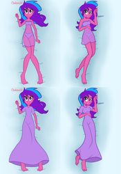 Size: 3352x4800 | Tagged: safe, artist:chelseawest, derpibooru import, part of a series, part of a set, oc, oc:melody aurora, human, equestria girls, barefoot, belly button, body pillow, body pillow design, clothes, cute, dress, feet, female, heart eyes, linea nigra, lingerie, looking at you, lying, lying down, ocbetes, offspring, outie belly button, parent:flash sentry, parent:twilight sparkle, parents:flashlight, solo, wingding eyes