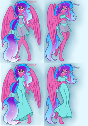 Size: 3352x4795 | Tagged: safe, artist:chelseawest, derpibooru import, part of a series, part of a set, oc, oc:melody aurora, human, equestria girls, belly button, body pillow, body pillow design, clothes, cute, dress, female, heart eyes, linea nigra, lingerie, looking at you, lying, lying down, ocbetes, offspring, parent:flash sentry, parent:twilight sparkle, parents:flashlight, ponied up, solo, wingding eyes