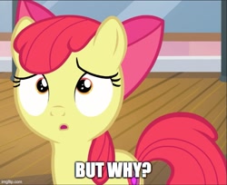 Size: 613x500 | Tagged: safe, derpibooru import, edit, edited screencap, screencap, apple bloom, earth pony, pony, :o, apple bloom's bow, bow, caption, cutie mark, female, filly, foal, hair bow, image macro, imgflip, open mouth, reaction image, text, the cmc's cutie marks