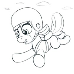 Size: 500x500 | Tagged: safe, artist:redquoz, derpibooru import, apple bloom, adorabloom, atg 2021, cute, female, filly, newbie artist training grounds, sketch, skydiving, solo